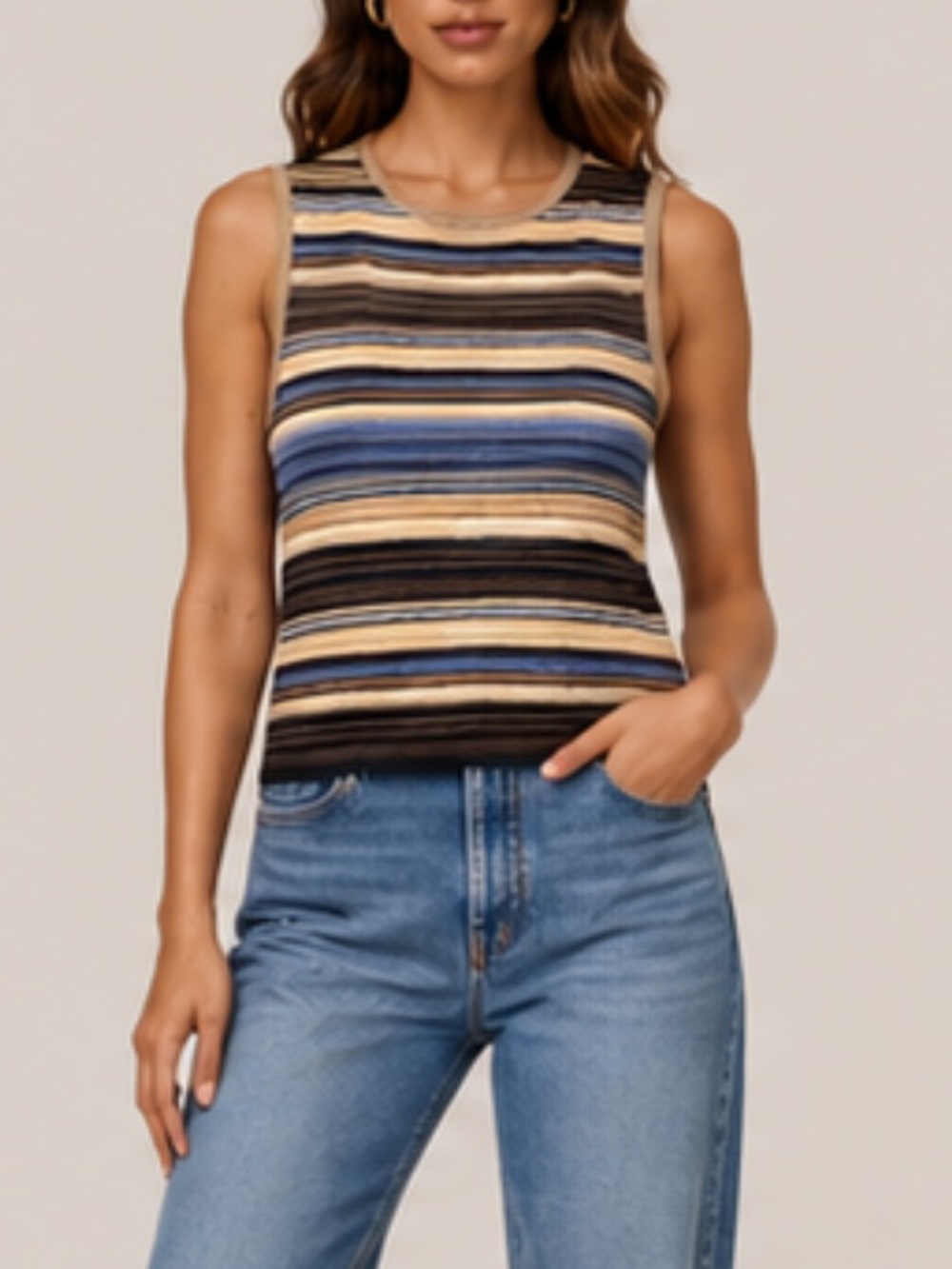 St. John Sport Striped Knit Wool Striped Shell Tank Size M